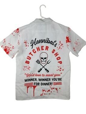 Hannibal Lecter Fake Blood Stain Butcher Shop Button Up Shirt (Actual Stain PIC)